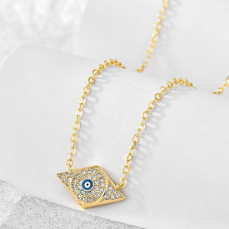 Simple Style Commute Devil's Eye Copper Enamel Plating Inlay Zircon 18k Gold Plated Pendant Necklace