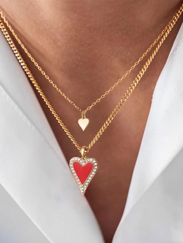 Wholesale Jewelry Elegant Retro Heart Shape Iron Copper Zircon Inlay Pendant Necklace