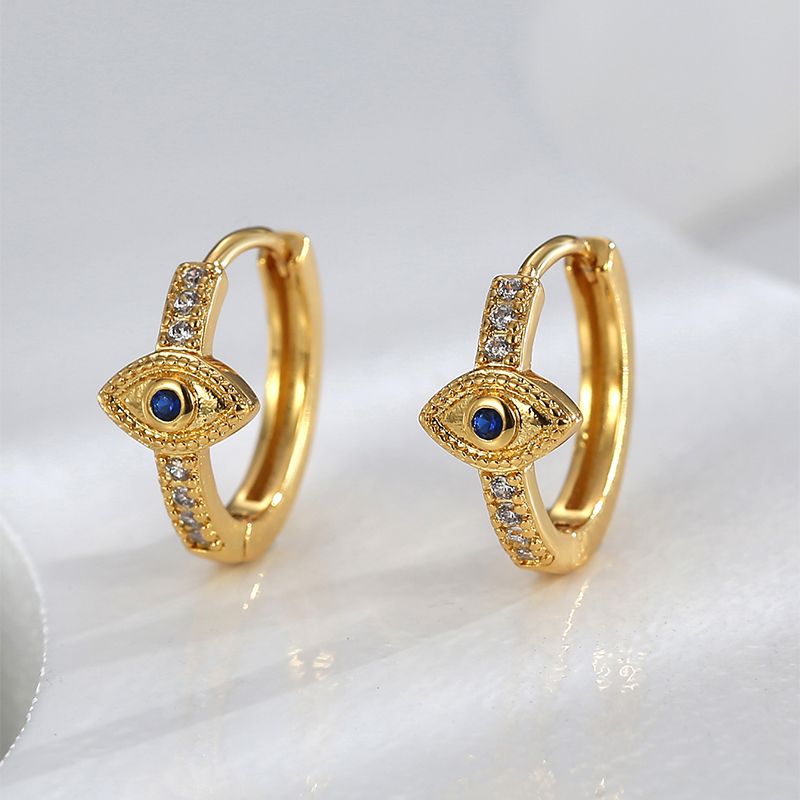 1 Pair Retro Simple Style Devil's Eye Plating Inlay Copper Rhinestones Zircon 18k Gold Plated Drop Earrings