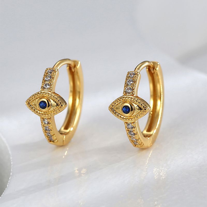 1 Paire Rétro Style Simple L'oeil Du Diable Placage Incruster Le Cuivre Strass Zircon Plaqué Or 18k Boucles D'oreilles