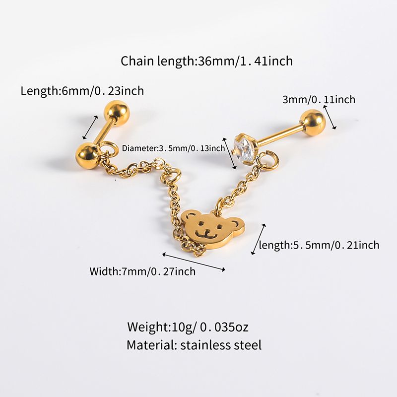 1 Pair Cute Vintage Style Bear Polishing Plating Stainless Steel 14K Gold Plated Ear Studs
