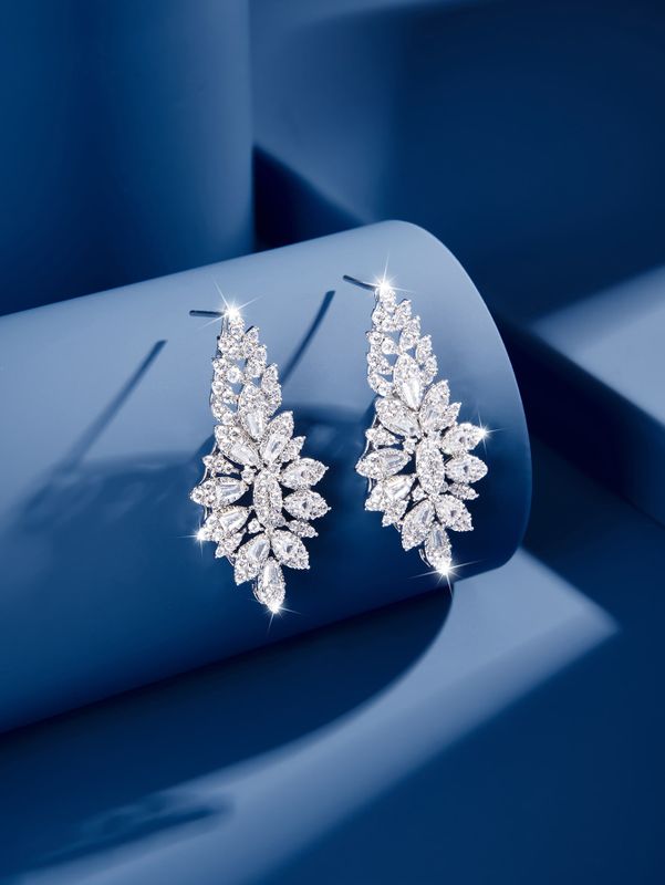1 Pair Glam Luxurious Wedding Geometric Plating Inlay Brass Zircon White Gold Plated Ear Studs