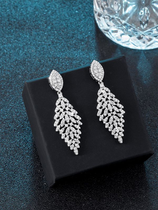 1 Pair Glam Luxurious Wedding Geometric Plating Inlay Brass Zircon White Gold Plated Drop Earrings