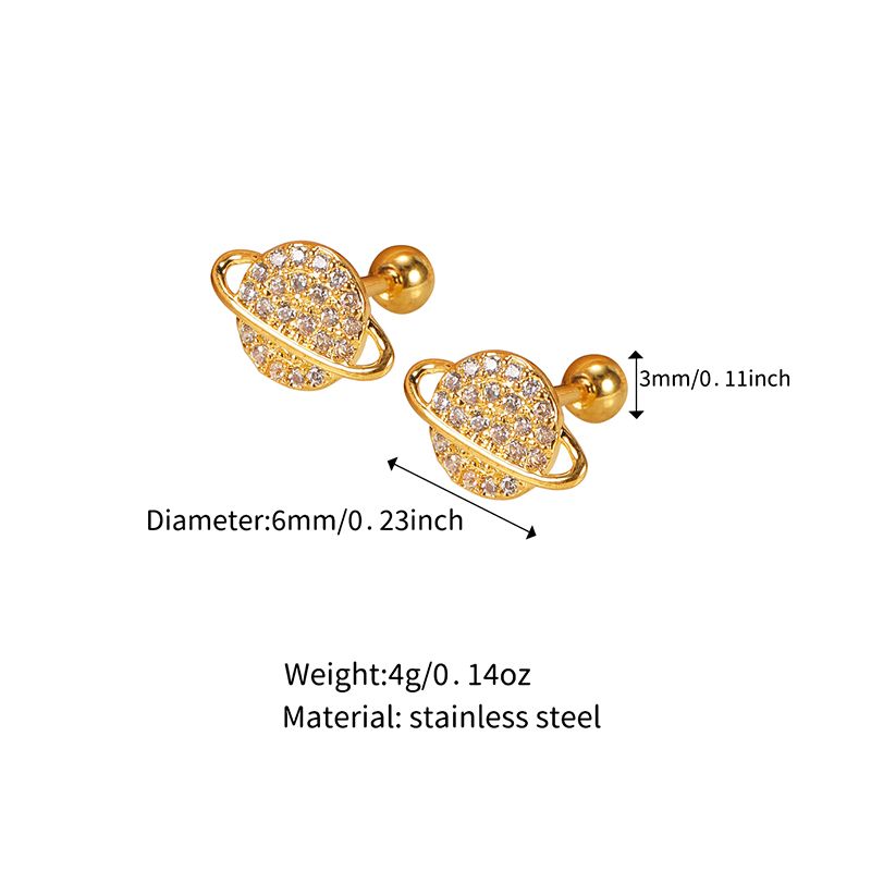1 Pair Handmade Round Plating Inlay Copper Zircon 18K Gold Plated Ear Studs