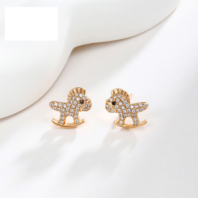 1 Pair Cute Xuping Sweet Horse Plating Inlay Copper Alloy Artificial Gemstones 18k Gold Plated Ear Studs