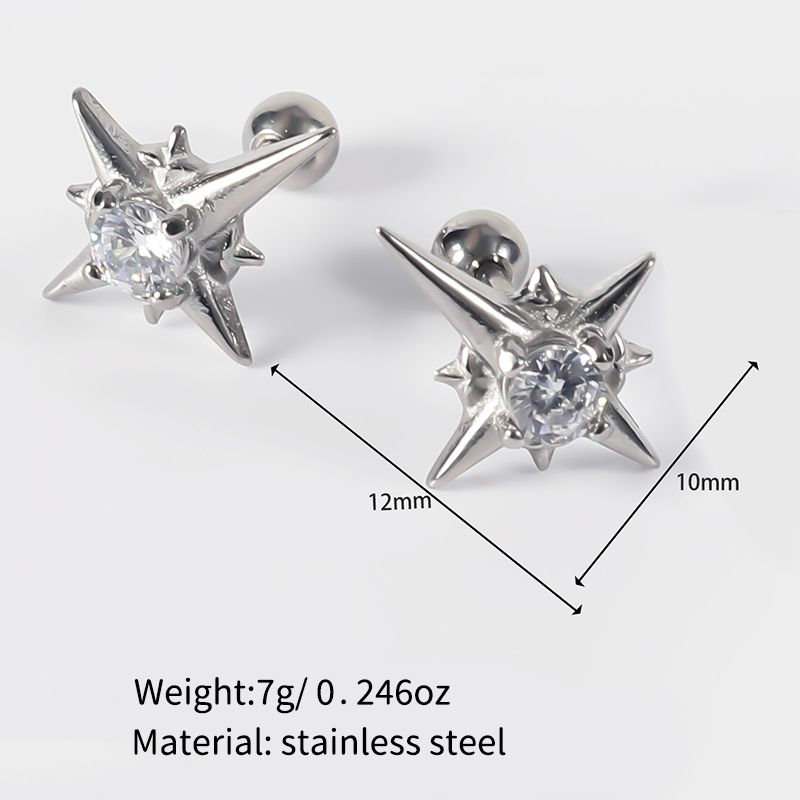 1 Pair Vintage Style Punk Solid Color Polishing Plating Inlay Stainless Steel Zircon Ear Studs