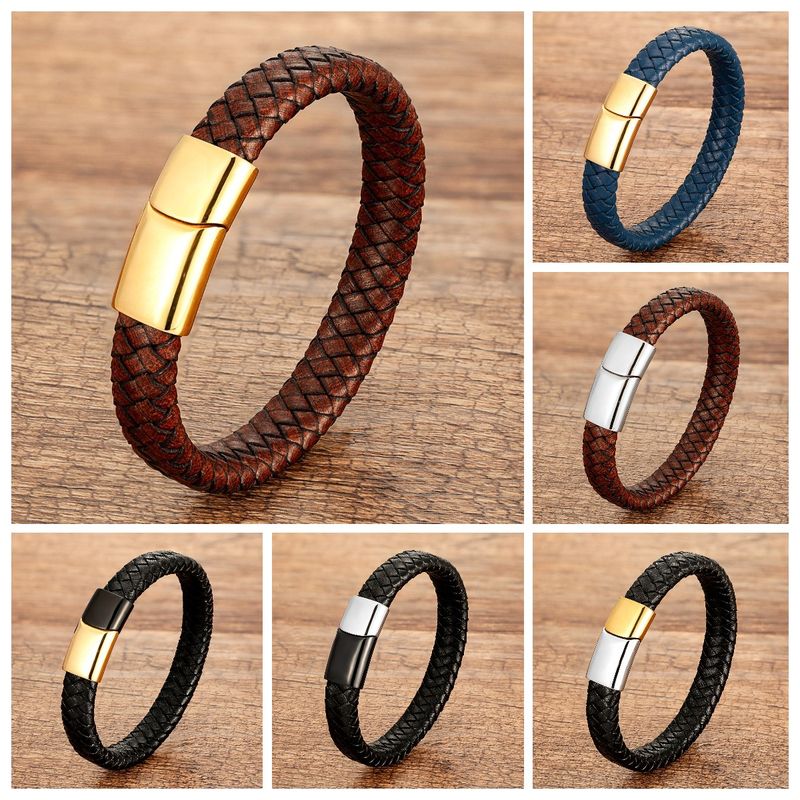 Hip-Hop Retro Round 316 Stainless Steel  Magnetic Braid Men's Bangle