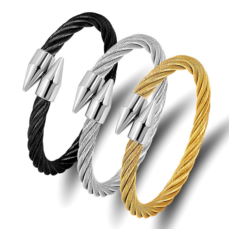 Rock Streetwear Solid Color Stainless Steel Plating Bangle