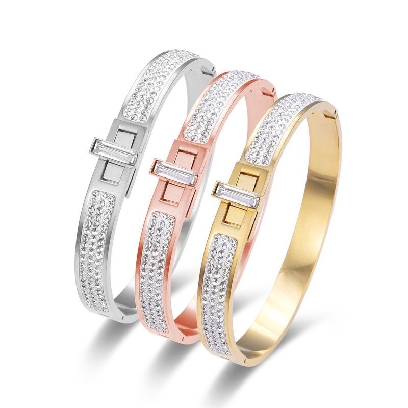Lady Simple Style Classic Style Geometric Stainless Steel Plating Inlay Zircon Bangle