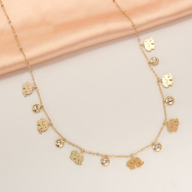 304 Stainless Steel 18K Gold Plated Simple Style Plating Inlay Solid Color Zircon Necklace