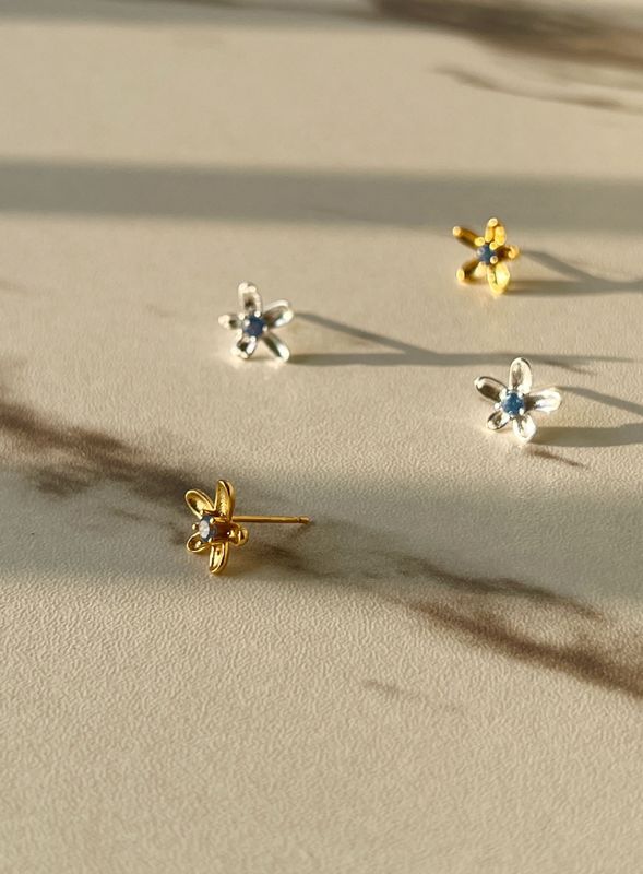 1 Piece Casual Flower Plating Sterling Silver Zircon 18k Gold Plated Silver Plated Ear Studs