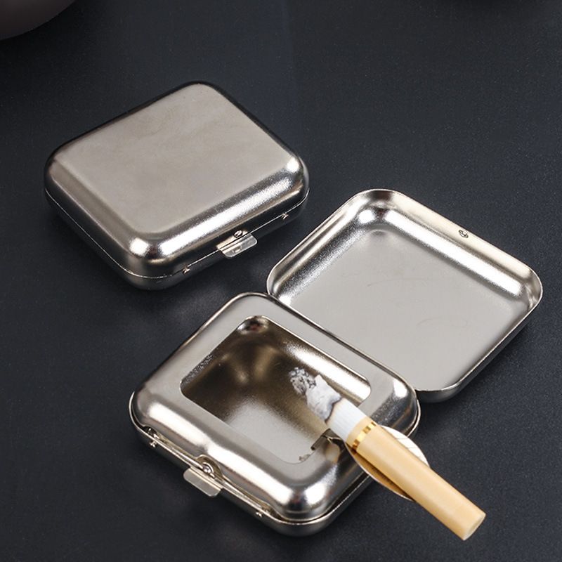 Edelstahl Quadratisch Silber Einfache Tragbare Mini-aschenbecher