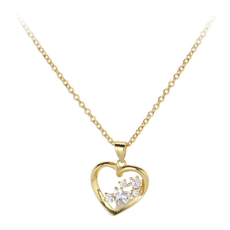 Simple Style Heart Shape Sterling Silver Inlay Rhinestones Pendant Necklace
