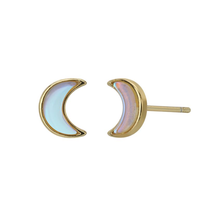 1 Pair Simple Style Classic Style Moon Inlay Sterling Silver Opal Ear Studs