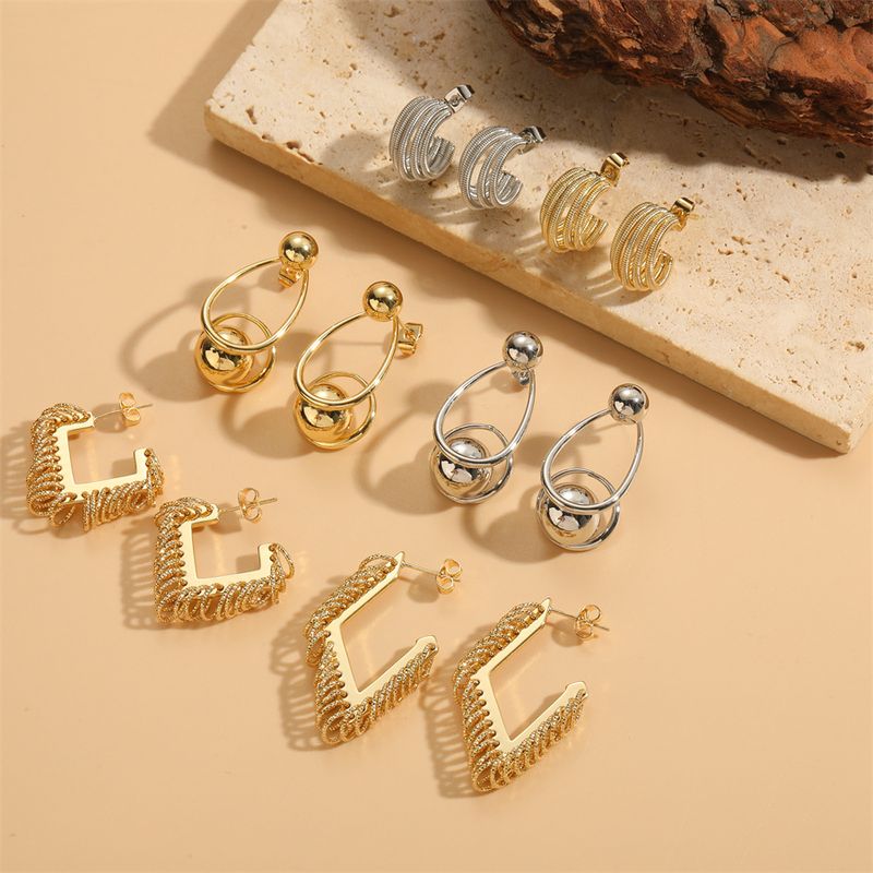 1 Pair Vintage Style Commute Solid Color Plating Brass 14k Gold Plated White Gold Plated Ear Studs
