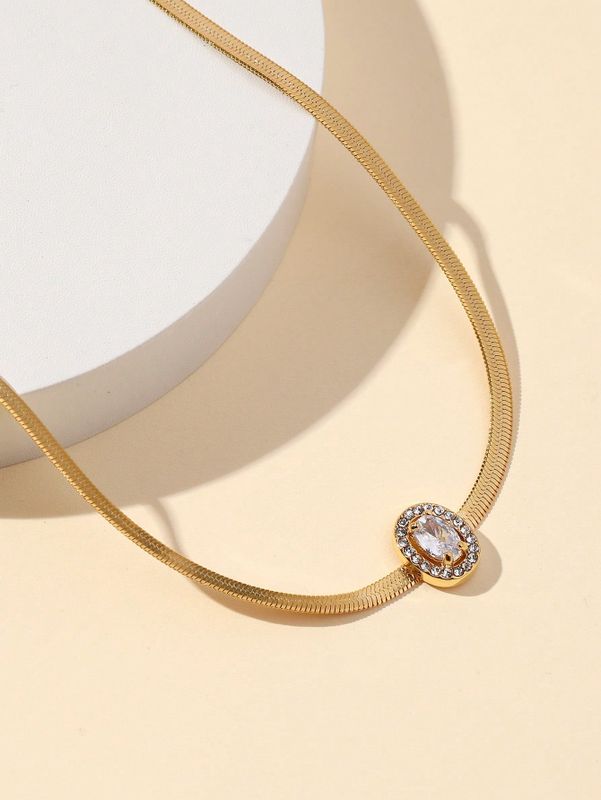Edelstahl 304 18 Karat Vergoldet Einfacher Stil Pendeln Überzug Inlay Einfarbig Künstlicher Diamant Halskette