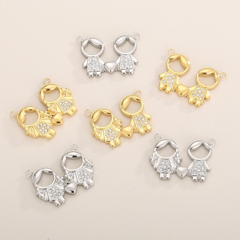 1 Piece Stainless Steel Rhinestones 18K Gold Plated Cartoon Character