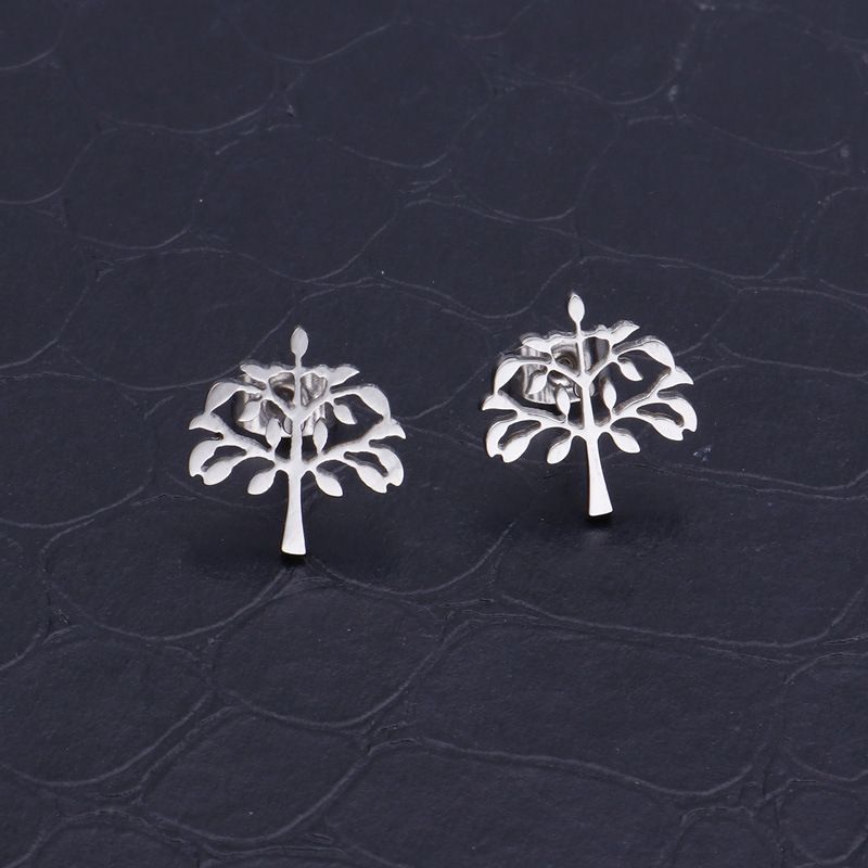 1 Pair Simple Style Tree Hollow Out Stainless Steel Ear Studs