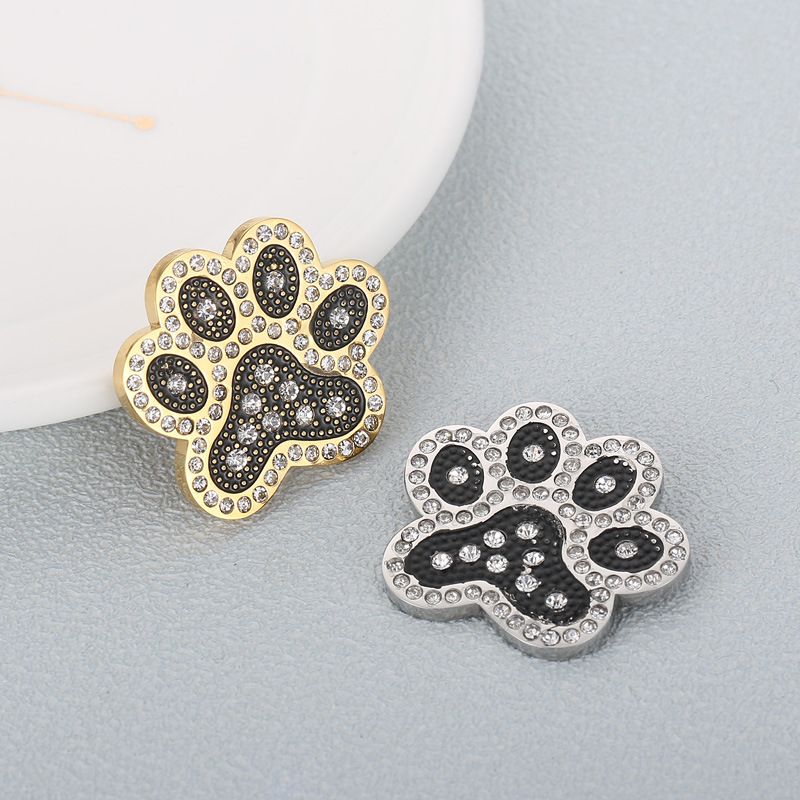 1 Piece Stainless Steel Artificial Diamond 18K Gold Plated Paw Print