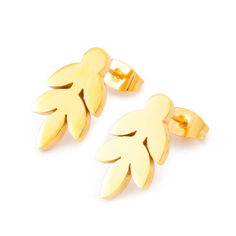 1 Pair Pastoral Leaf Plating Stainless Steel 18K Gold Plated Ear Studs