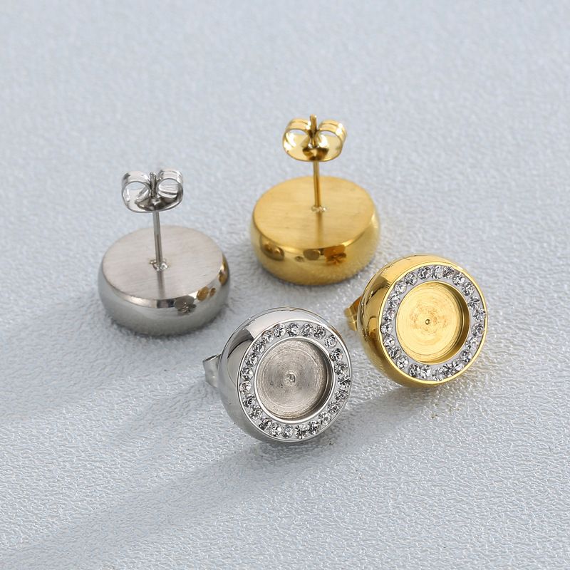 1 Pair Simple Style Round Plating Inlay Stainless Steel Zircon Ear Studs