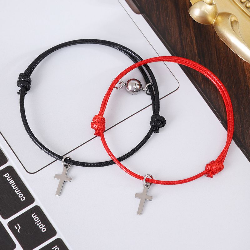 Estilo Simple Color Sólido Cuero Sintético Trenza Pareja Pulsera