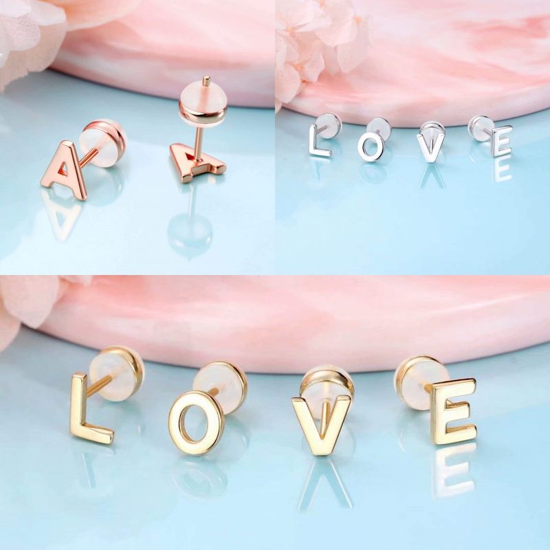 1 Pair Simple Style Letter Plating Sterling Silver 14k Gold Plated Ear Studs