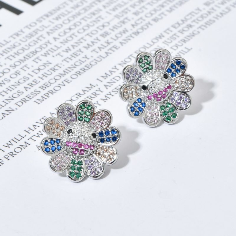 1 Pair Sweet Flower Plating Inlay Copper Zircon White Gold Plated Ear Studs