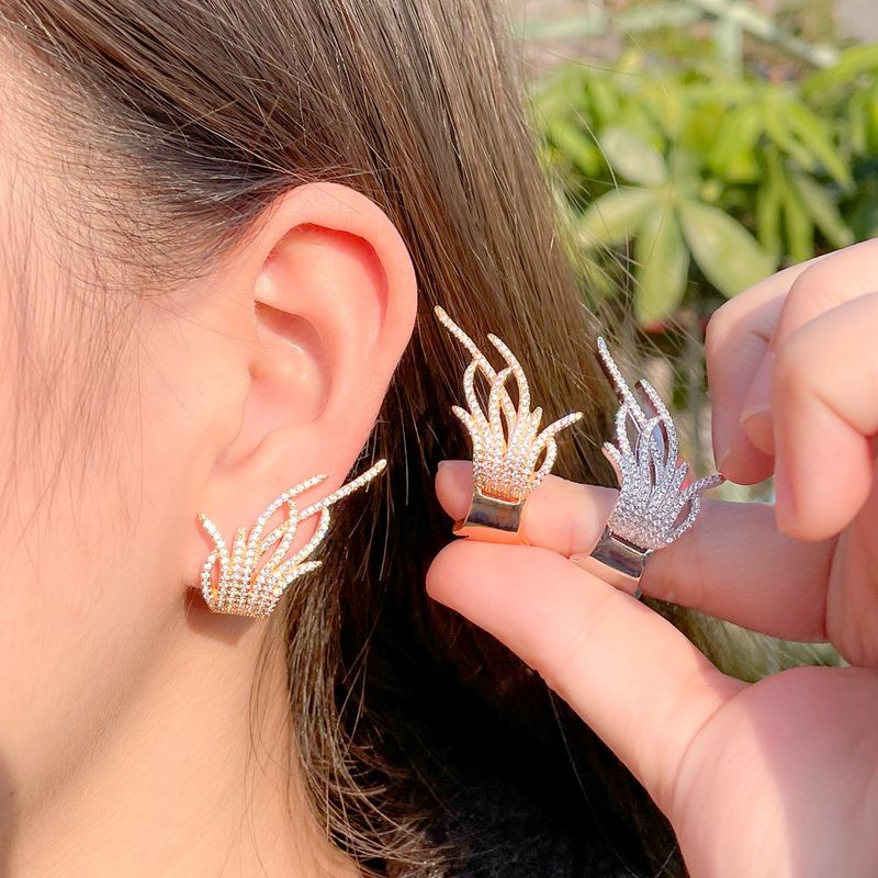 1 Pair Korean Style Feather Plating Inlay Copper Zircon White Gold Plated Ear Studs