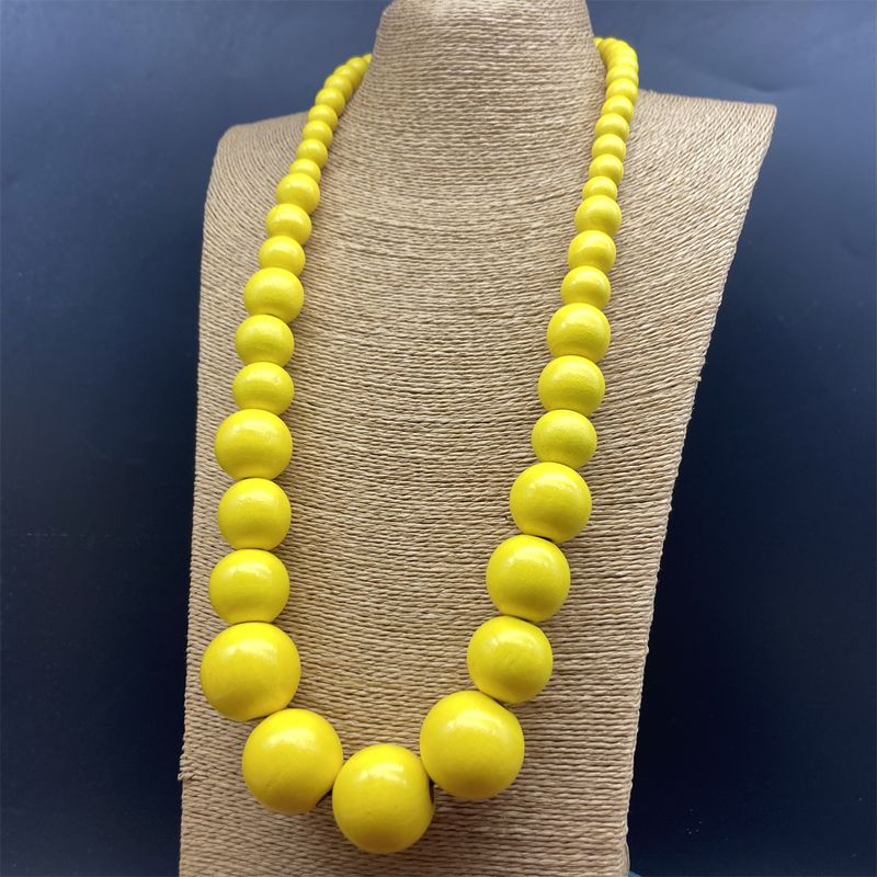 Hawaiisch Übertrieben Runden Holz Perlen Einbrennlack Frau Halskette