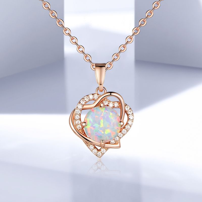 Elegant Heart Shape Copper Inlay Zircon Rose Gold Plated Pendant Necklace