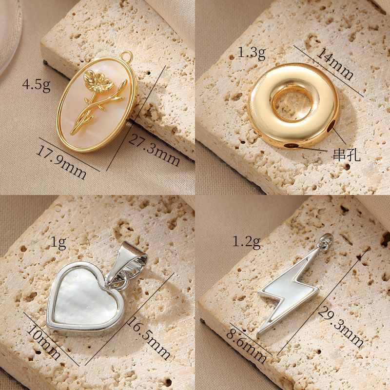 Simple Style Round Heart Shape Flower Copper Plating Inlay Shell Charms Jewelry Accessories