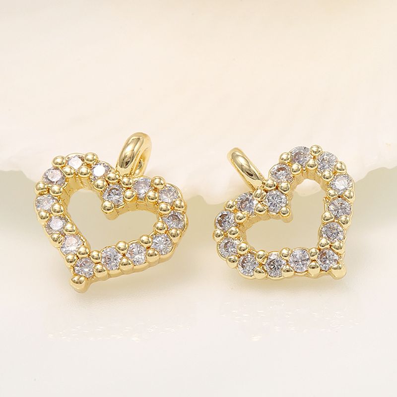Simple Style Heart Shape Copper Plating Inlay Zircon 14k Gold Plated Charms Jewelry Accessories