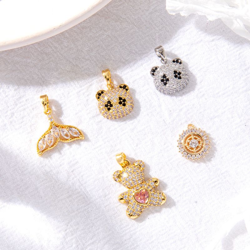 Style Simple Ours Panda Queue De Poisson Le Cuivre Placage Incruster Zircon Charmes Bijoux Accessoires