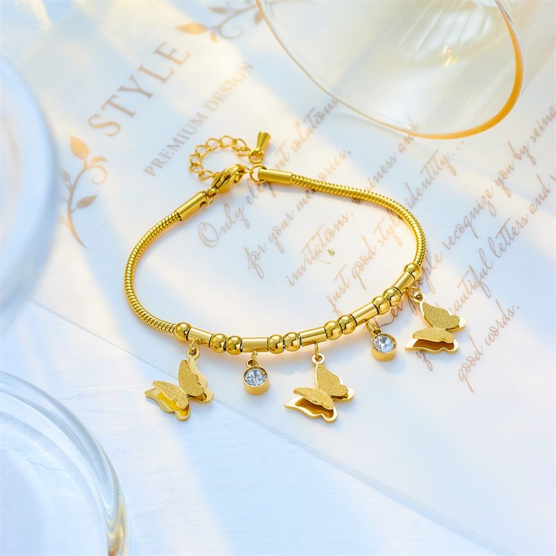 Korean Style Butterfly 304 Stainless Steel 18K Gold Plated No Inlaid Bracelets In Bulk
