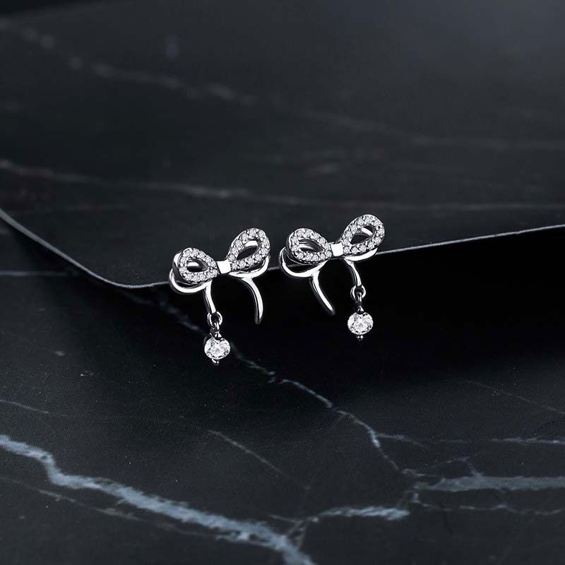 1 Pair Sweet Bow Knot Plating Inlay Sterling Silver Zircon Gold Plated Ear Studs