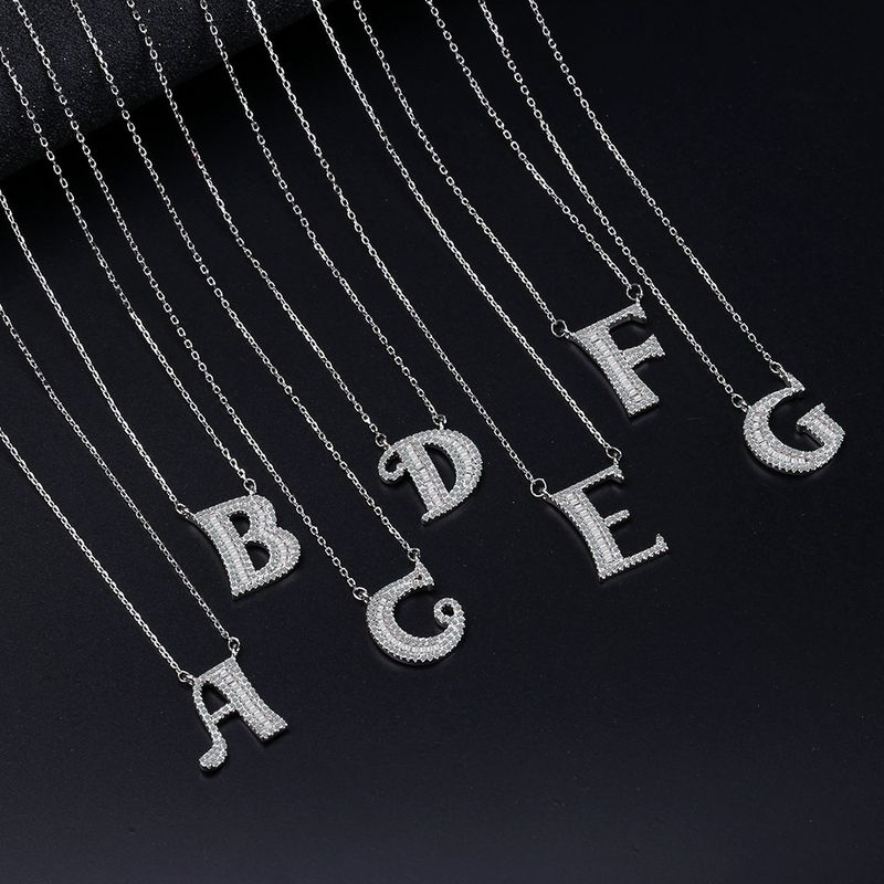 Simple Style Letter Copper Inlay Zircon Pendant Necklace