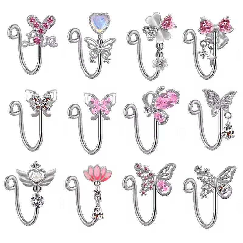 Elegant Cute Vacation Wings Butterfly Stainless Steel Copper White Gold Plated Rhinestones Zircon Nose Ring Nose Studs In Bulk