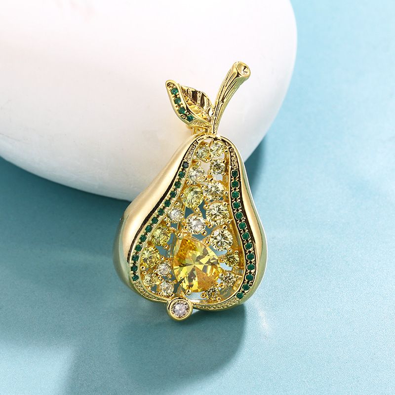 Simple Style Pear Copper Plating Hollow Out Inlay Zircon Women's Brooches