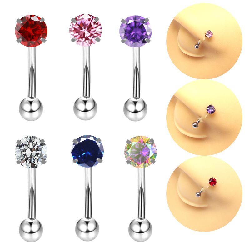 Elegant Luxurious Round Rose Stainless Steel Copper White Gold Plated Gold Plated Rhinestones Zircon Eyebrow Nails In Bulk