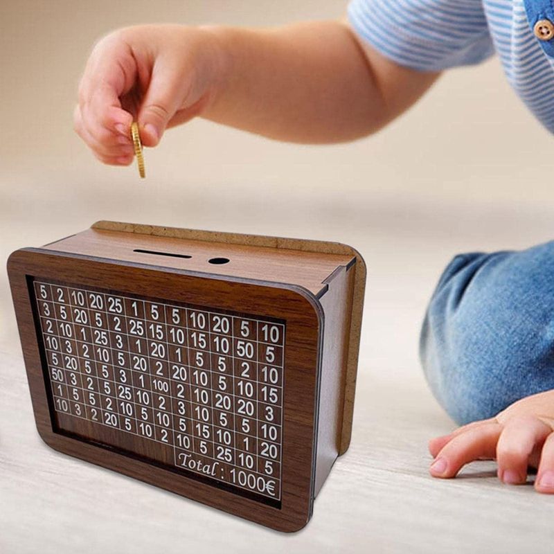 Retro Simple Style Number Square Wood Coin Bank Ornaments Artificial Decorations