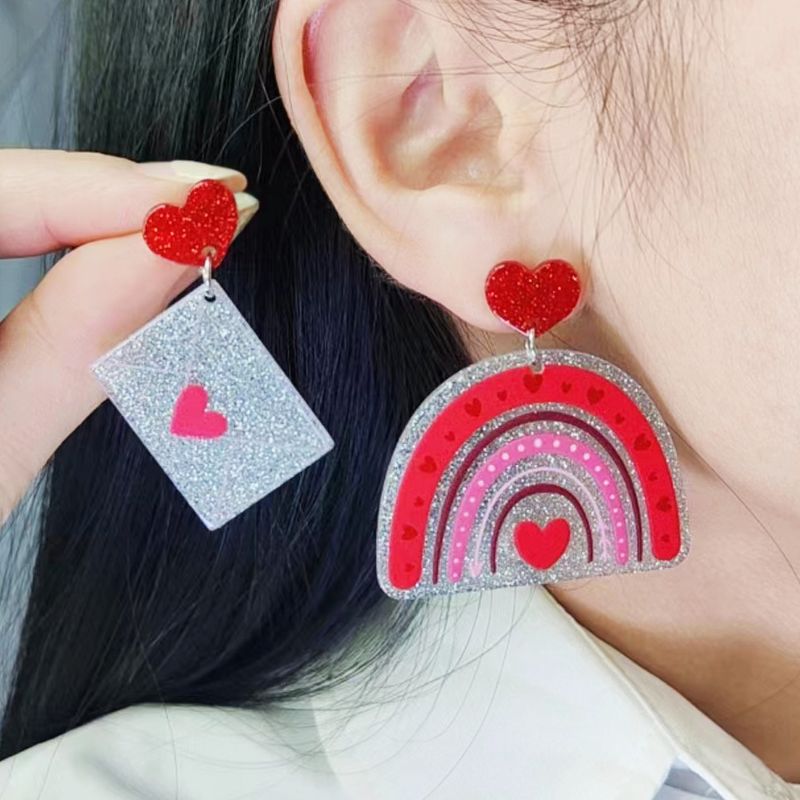 1 Pair Sweet Heart Shape Printing Arylic Drop Earrings