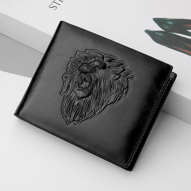 Men's Lion Pu Leather Flip Cover Coin Purse