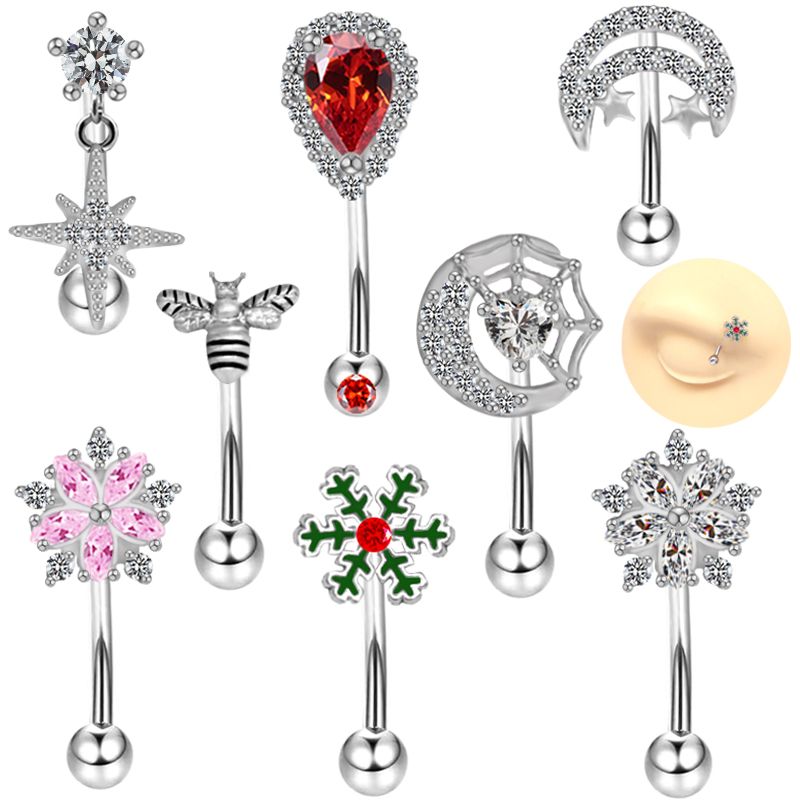 Cute Wedding Pastoral Moon Snowflake Stainless Steel Copper White Gold Plated Rhinestones Zircon Eyebrow Nails In Bulk