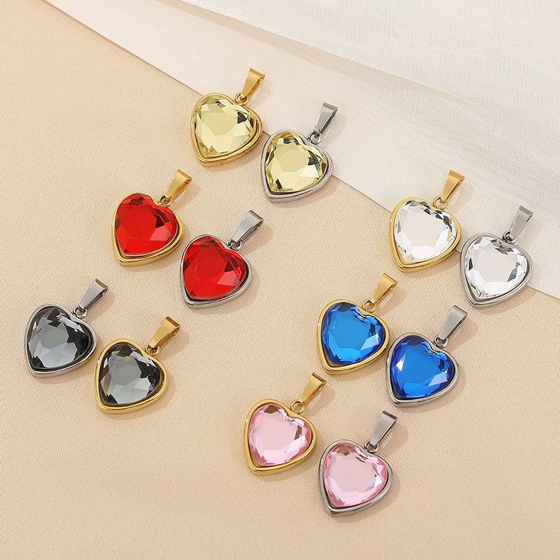 1 Piece Stainless Steel Zircon 18K Gold Plated Heart Shape Polished Pendant