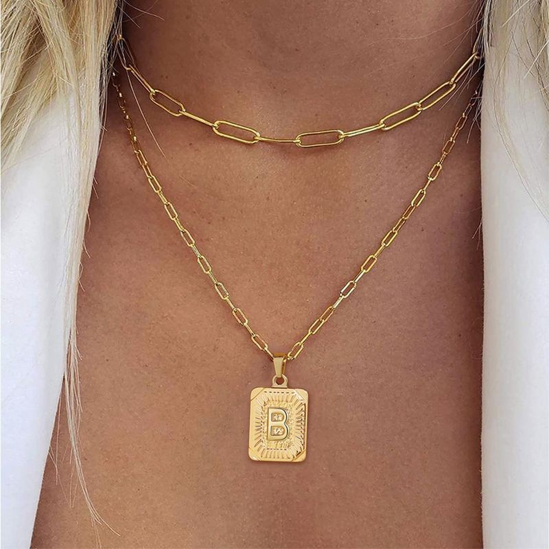 Modern Style Classic Style Letter Rectangle Copper Plating 14k Gold Plated Double Layer Necklaces