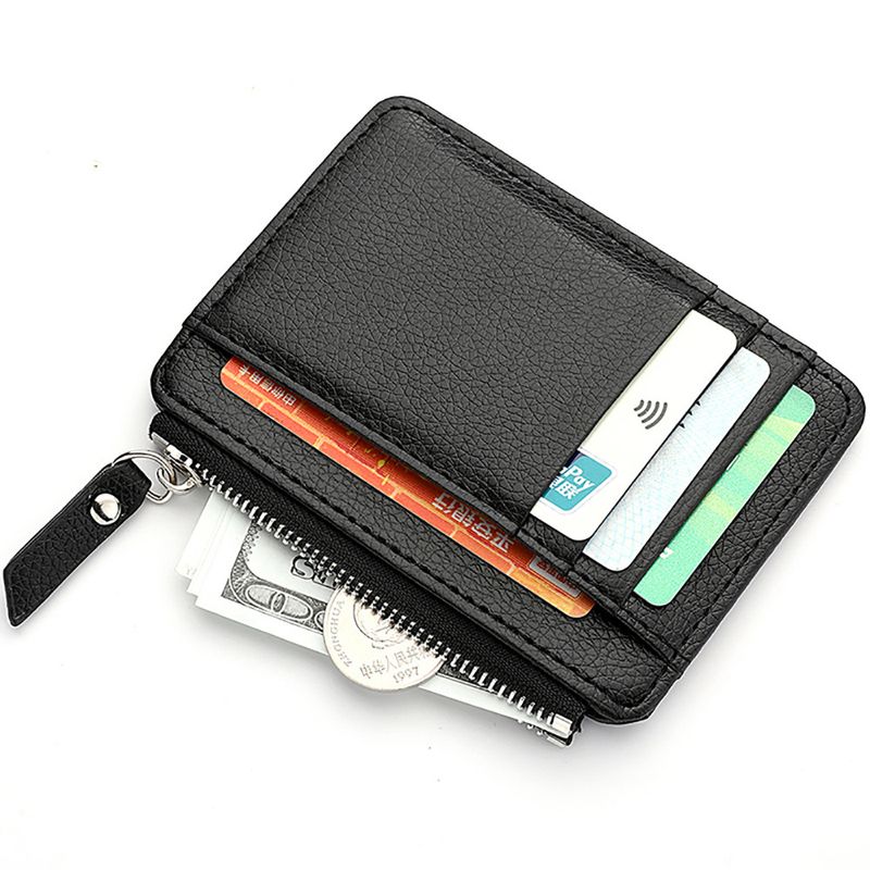 Unisex Solid Color Pu Leather Zipper Card Holders