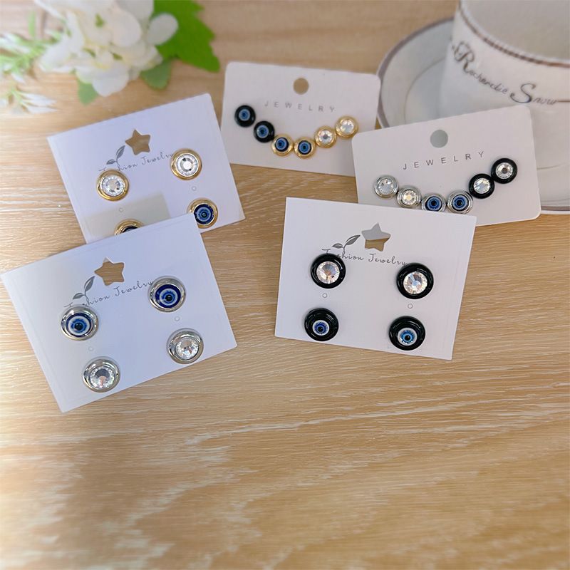 Wholesale Jewelry Simple Style Round Devil's Eye Alloy Plating Inlay Ear Studs