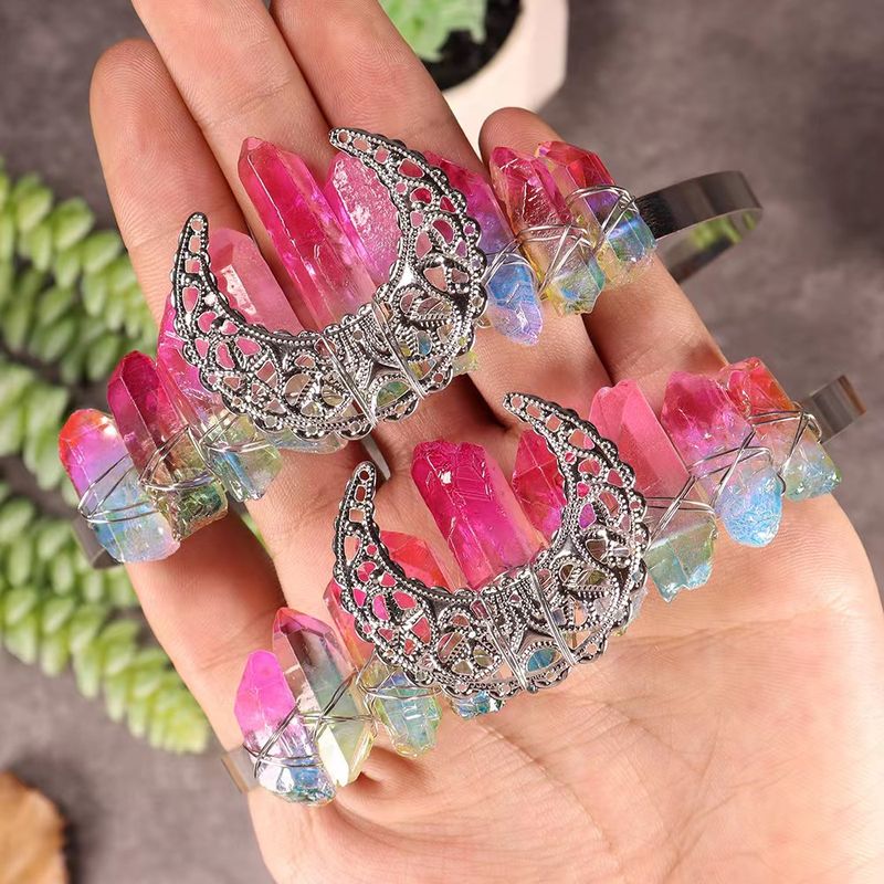 Women's Ethnic Style Geometric Moon Crystal Handmade Crown