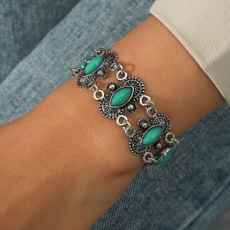 Ethnic Style Color Block Alloy Inlay Turquoise Women's Bracelets